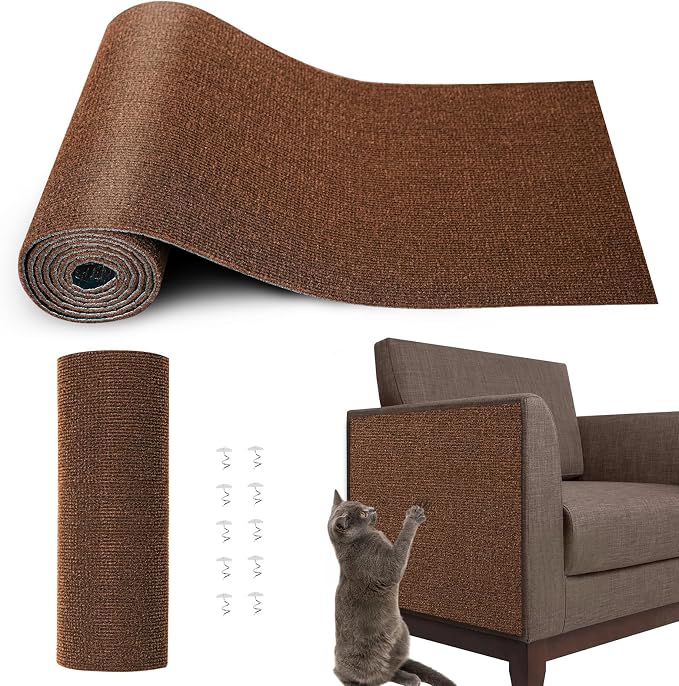 Cat Scratch Furniture Protector, 78.7"x15.8" Cat Scratch Pad for Couch | Trimmable Self-Adhesive DIY Sofa Wall Cats Tower Mat, Replacement Pads from Pet Claws, Dark Brown by Fmelut
