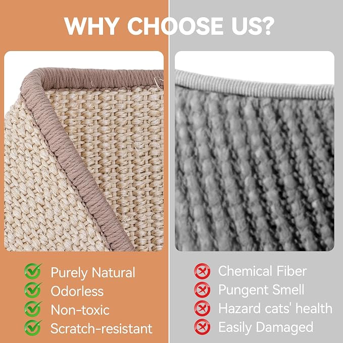 Large-28.5" Sisal Cat Scratcher of L-Shaped Solid Wood Cat Scratching Post - Beechwood Base, Natural Sisal Woven Scratching Pad, Durable, Furniture Protector for Cats' Clawing and Play - Image 6