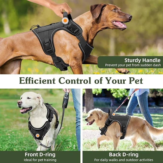 VavoPaw Heavy Duty Tactical Dog Harness for Medium Dog, No Pull Adjustable | Pet Harness Reflective Service Training Easy Control Pet Vest Military K9 Working Dog Harnesses（Black, M) - Image 5