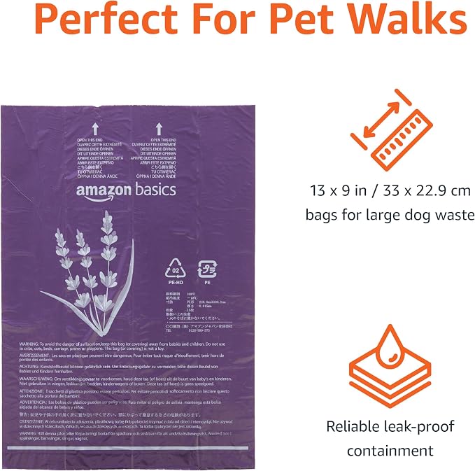 Amazon Basics Premium Lavender Scented Standard Dog Waste Bags, 300 Count (15 Pack of 20) - Image 3