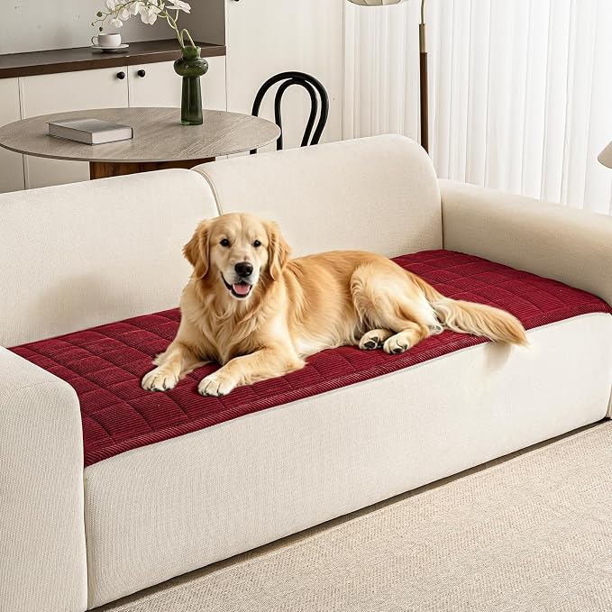 Couch Covers for Dogs, Non Slip Washable Pet Couch Covers for Sofa | 27.6”x59.1” Burgundy Soft Velvet Sofa Covers for Loveseat, Couch Protect Against Pet Hair, Scratches & Stains by PJLZJFBY