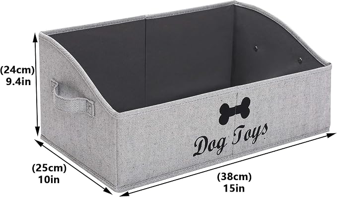 Morezi Linen-cotton blend dog toy basket and dog toy box, dog toy basket storage - Perfect for organizing pet toys, blankets, leashes, chew toys - Grey Stripe - Dog - Image 7
