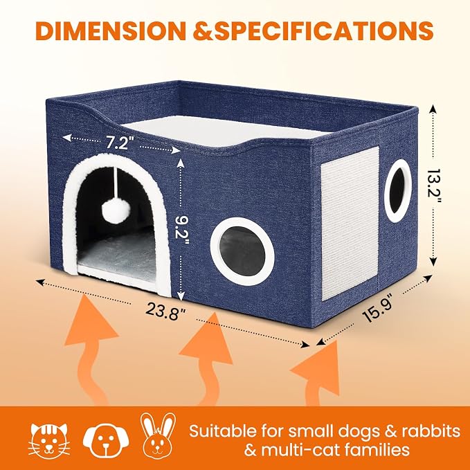 Indoor Heated Cat House, Adjustable Temperature Cat Heating Bed with Timer and Chew Resistant Cord, Large Cat House with Heating Pad for Small Medium and Large Cats - Image 2