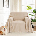 MYSKY HOME Oversized Armchair Couch Cover for 1 Cushion Couch, Chair Couch Covers with Tassel, Washable Sofa Protector, Sofa Covers Sofa Throws Sofa Slipcovers Futon Cover for Pet, Kid, 71"X91", Khaki by MYSKYHOME
