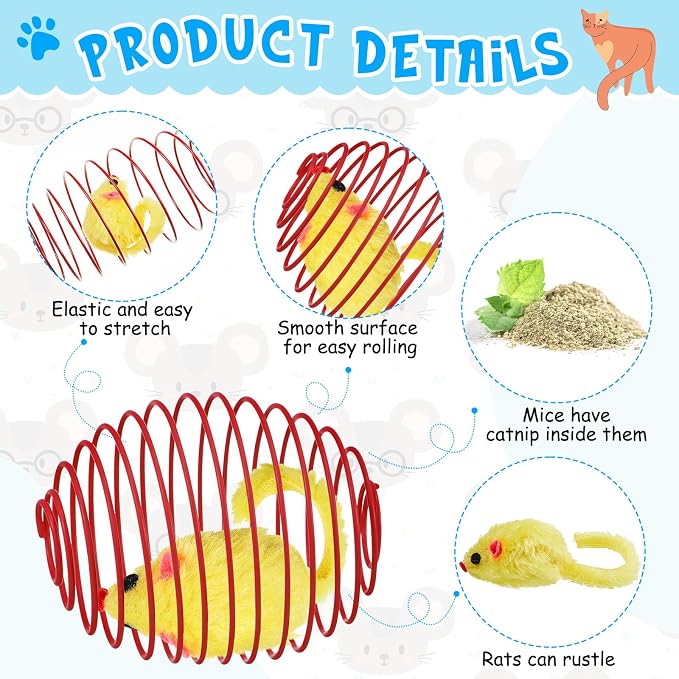 Jecery 5 Pcs Cat Toys Spring,Catnip Rats,Multicolor | Interactive Metal Cat Toy, Stretchable Rolling Ball, for Indoor Cats, Colorful Playful Coils, Kitten Pet Supplies - Image 3