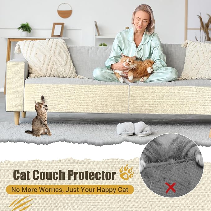 Cat Scratch Couch Protector, 90"x16" Trimmable Anti-Scratch with Grid Tape | Protect Couch from Cat Claws with Double Self-Adhesive Carpet, Great for Sofa & Indoor Wooden Furniture (Off White) - Image 6