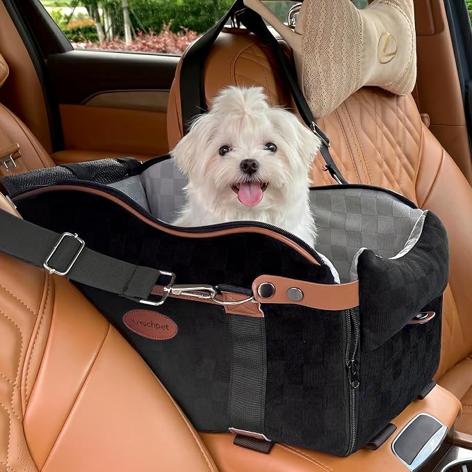 Woochpet Center Puppy Car Seat,Console Dog Booster for Traveling,Under 10LB | Small Dog Car Seat,Hand-held,Crossbody,Protective Top Mesh,Cushioning Cozy - Image 2