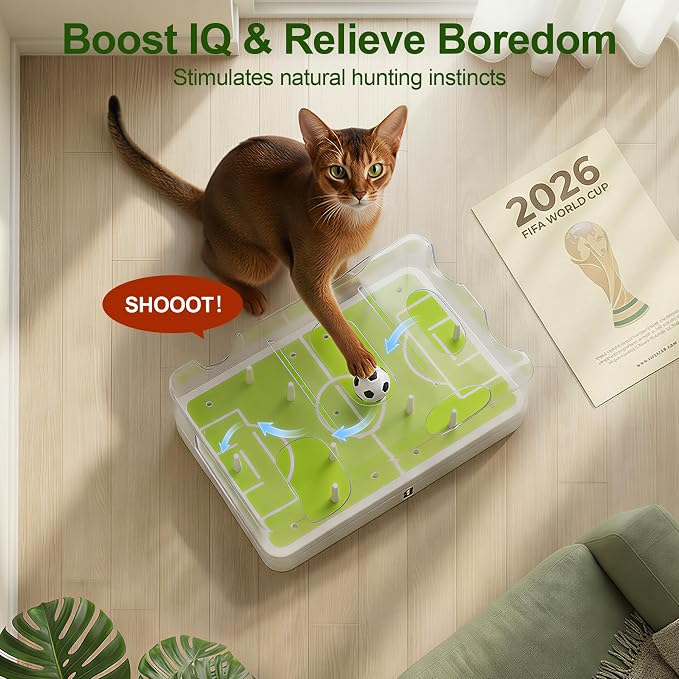 Official FIFA World Cup 2026 Edition - Interactive Cat Puzzle Feeder & Slow Feed Toy – Mental Stimulation Treat Dispenser Maze for Indoor Cats, Enrichment & Cat Food Toy, Football Fan Gift - Image 2