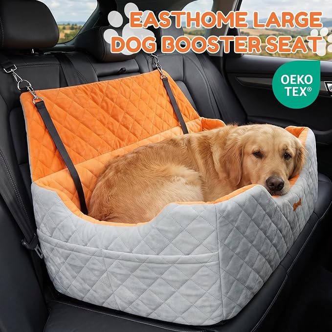 Dog Car Seat for Large Medium Dogs up to 55 lbs, Memory Foam Dog Booster Seat with Storage Pocket, 2 Safety Leashes,Washable Cover, Portable Anxiety Pet Travel Bed, Gray - Image 8