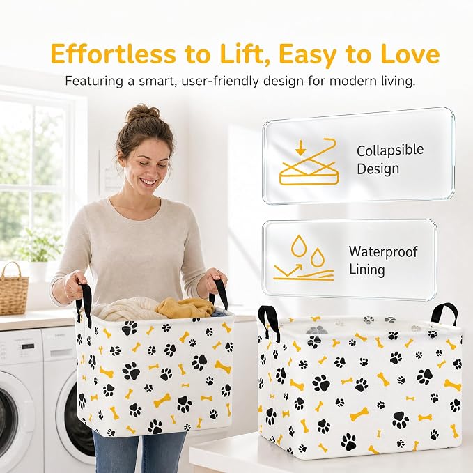 Large Dog Toy Basket Puppy Stuff Storage Bin Organizer Holder Pet Box Doggie Room Decor (Yellow Black A) - Image 3