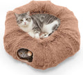 DUMOS Cat Tunnel Bed for Indoor Cats, Cave Donut Play Tunnel - Brown | Soft Plush Peekaboo, Washable Circle Cushion, Multifunctional Playground Under Tree Toys for Kittens, Puppy, Rabbit, Ferret by DumosLifestyle