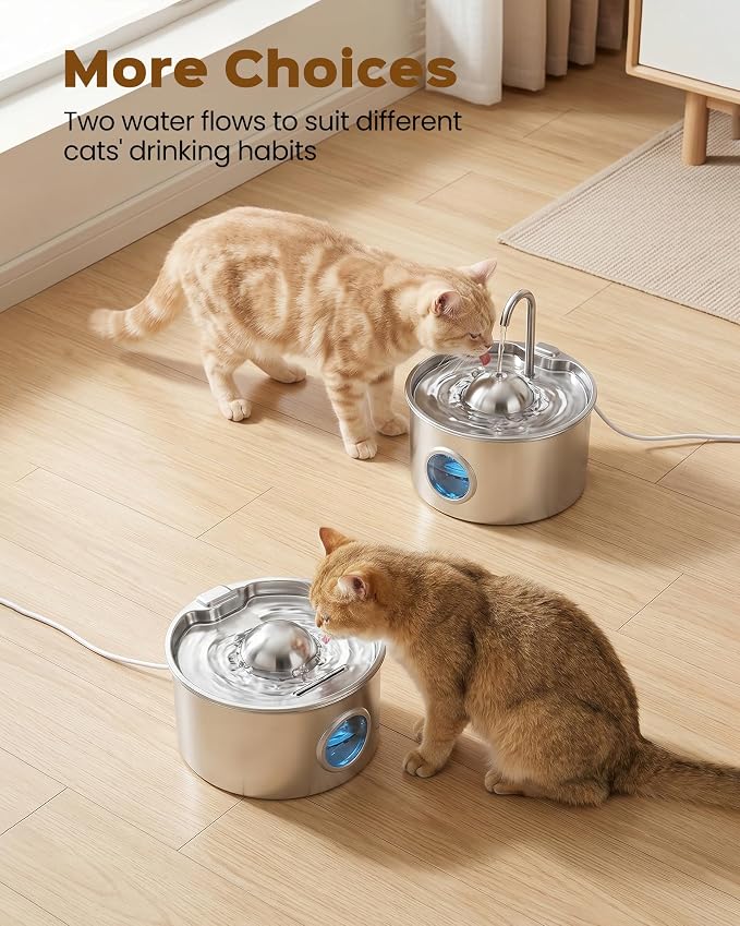 Cat Water Fountain Stainless Steel: Pet Water Fountains for Cats Indoor - 88oz/2.6L Cat Fountains for Drinking - Quiet Hemispherical Shape - Automatic Pet Fountain Bowl Dispenser- Small Animals - Image 6