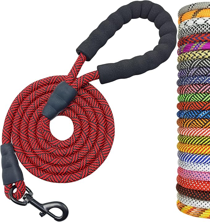 MayPaw 6ft Rope Dog Leash for Large Medium Dogs Soft Handle Dog Lead | 1/2-In Thick Lead, Soft Padded Handle Strong Nylon Pet Leash, 14+ Colors (1/2" * 6', Red Black) by MayPaw