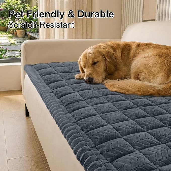 Smiry Couch Cover for Dogs, Non Slip Fuzzy Pet Sofa Covers Washable | Sofa Slipcovers for 3 Cushion Couch, Soft Thick Furniture Protector for Cats Dogs, Against Fur, Dirt, Scratch (35.4"x95") - Image 2