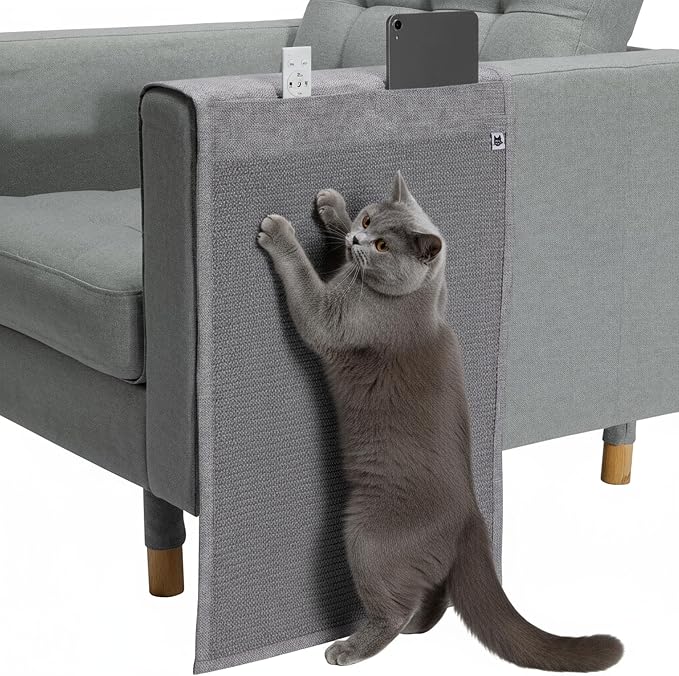 The Cat Ladies Cat Scratch Furniture Protector Mat - Couch Protector from Claws - Anti Scratch Furniture Protectors from Cats Scratching - Sisal Scratcher Pad with Pocket - Grey by TheCatLadies