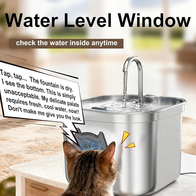 Homtyler Luxury Automatic Cat Water Fountain for Pets, 2.2L/74oz Stainless Steel Dog Water Dispenser with Filter, BPA Free & Silent, Featuring LED Light, Easy Clean & Cat View Window Black - Image 7