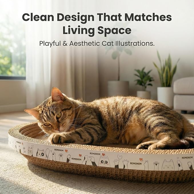 3 Pack Oval Cardboard Cat Scratcher & Lounger Bed, High-Density Cat Scratching Board & Lounge Bed, Ergonomic Scratch Pads for Indoor Cats Claws Care, Furniture Couch Protector from Cat Claws - Image 6