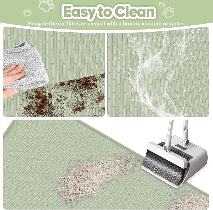 Kalolary Cat Litter Mats,40"x28"Extra Large Silicone Cat Mat for Litter Box | Easy to Clean Kitty Litter Trapping Mat, Soft on Kitty Paws, Waterproof, Urine-Proof Kittys Litter Mats for Floor,Green - Image 6