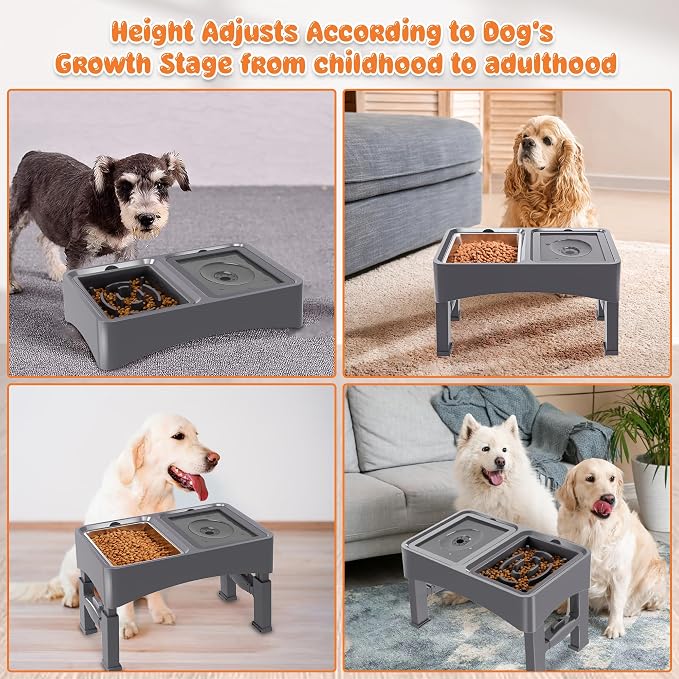 Decflow 3-in-1 Elevated Dog Bowls with 4 Height Adjustable Raised Stand | 304 Stainless Steel No Spill Water Bowl, Slow Feeder Dog Bowls, DIY Stickers, Pet Feeder Set for Small, Medium & Large Dogs - Image 6