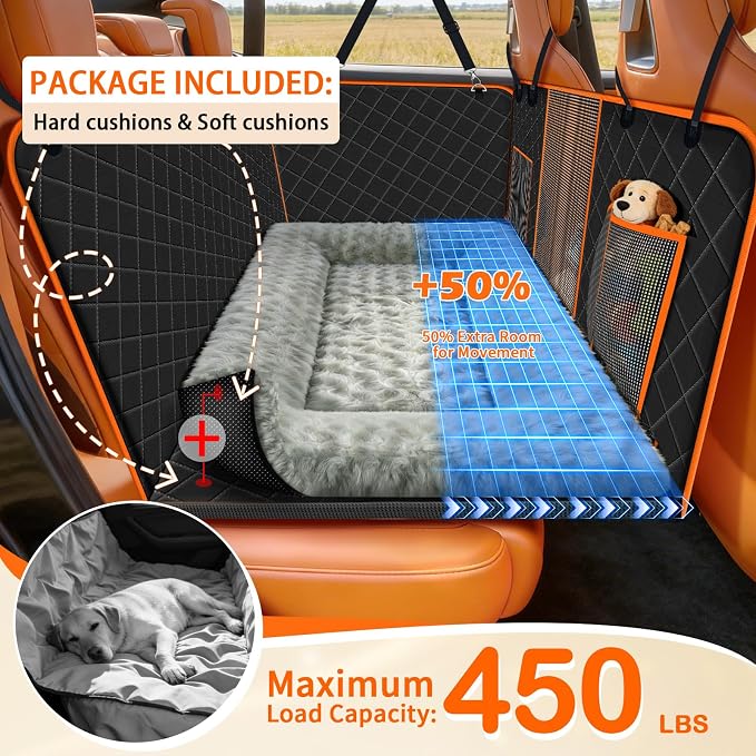 Dog Car Seat Cover for Back Seat with Bed Mat, Hard Bottom Dog Hammock | Extra Large Back seat Extender for Dogs, Waterproof, Anti Scratch, Safer, Easy to Use and Clean, Holds 450LBS - Image 2