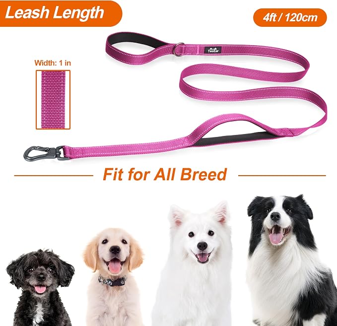 Twoear 4FT 1IN Heavy Duty Dog Leash for Large Dogs with 2 Padded Handles | Traffic Handle Extra Control, Auto Lock Hook, Strong Reflective Walking Leash for Night Safety, Medium and Large Breeds,Rose - Image 6