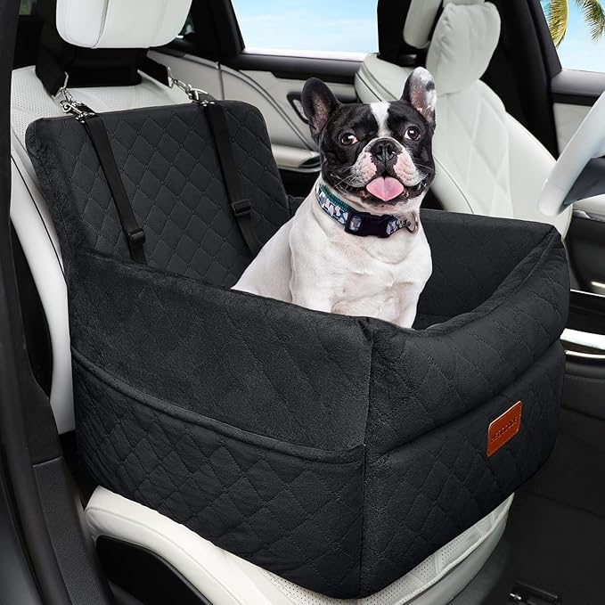 HEGGCOOE Small Dog Car Seat, Memory Foam Dog Booster Car Seats with Thick Cushion for Medium Dogs Under 35lbs, Detachable Washable Dog Bed for Car, Pet Carseat with Storage Pockets,2 Safety Belts by HEGGGCOOE