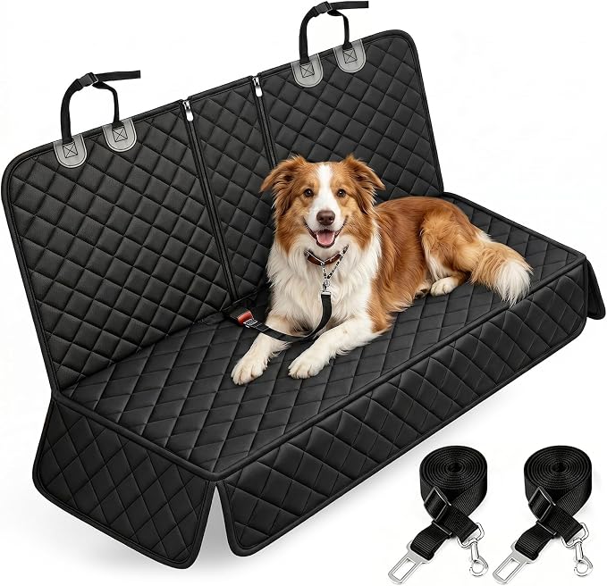 Yuntec Dog Car Seat Cover for Back Seat Pet Seat Cover (55” Width) - Black | Waterproof Rear Seat Protector Scratchproof Back Car Seat Cover fits Middle Armrest for Cars Suvs Truck by Yuntec