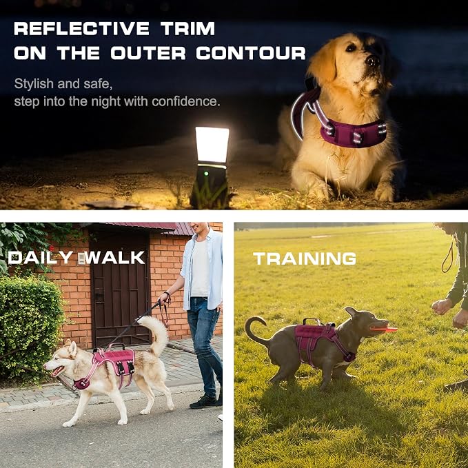 Dog Harness, Tactical No Pull for Small Sized Dog with Handle | Breathable Soft Padded, Adjustable, Reflective, Molle System, Heavy Duty, No Choke for Walking Training, Pink Small - Image 4