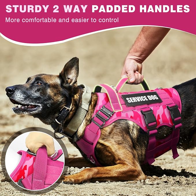 Service Dog Vest Harness for Large Dog, Tactical Working MOLLE Vest with 10 Pet Patches, No Pull Heavy Duty Harness for Training Hunting Walking - Image 4