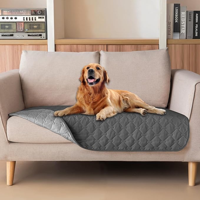 gogobunny 100% Double-Sided Waterproof Dog Bed Cover Pet Blanket Sofa Couch Furniture Protector for Puppy Large Dog Cat, Reversible (32x53 Inch (Pack of 1), Dark Grey/Light Grey) by gogobunny