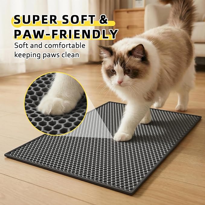 Cat Litter Mat, 15"X24", Waterproof, Easy to Clean (Black-1Pack) | Double-Layer Honeycomb for Effective Litter Trapping, Premium Durable EVA, Non-Slip, Paw-Friendly Soft Surface - Image 4