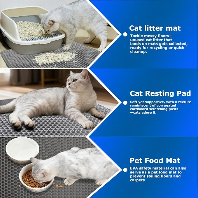 Cat Litter Box Mat,Double-Layer Honeycomb Litter Trap 35"x24" Gray | Catches Scattered Particles to Stop Tracking,Waterproof Design Urineproof Base Protects Floors, Easy to Clean, Indoor Cats - Image 7