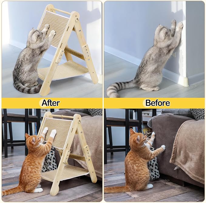 Cat Scratching Pads, Cat Scratch Board, Protecting Furniture Cat Scratcher with Toy Ball, Triangle Shaped 3 Usable Sides for Indoor Cats, Cat Scratch Post, Cat Toy Durable Woodboard Vertical - Image 8