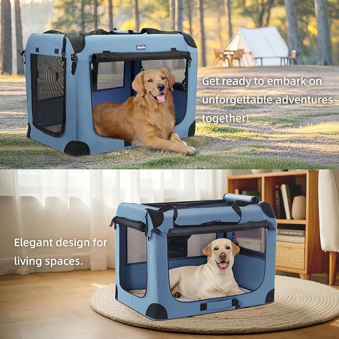 Petprsco Collapsible Dog Crate, 40 inch Portable Dog Crates for Large Dogs | Large Soft Foldable Dog Crate & Kennel for Travel, 3-Door with Sturdy Steel Frame & Durable Mesh Windows, Indoor/Outdoor - Image 2