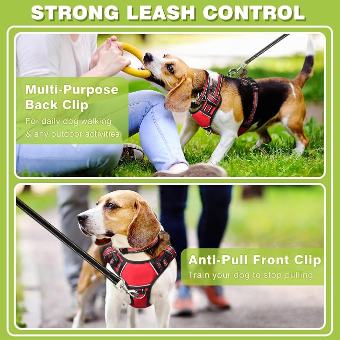 Dog Harness No Pull, Pet Harnesses with Dog Collar, Adjustable Reflective Oxford Outdoor Vest, Front/Back Leash Clips for Small, Medium, Large, Extra Large Dogs, Easy Control Handle for Walking - Image 6