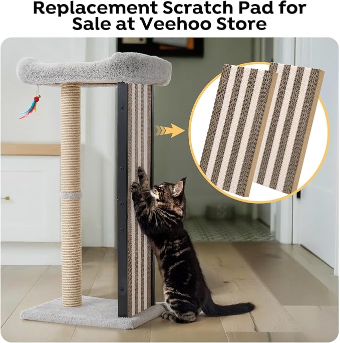 Veehoo 35" Tall Cat Scratching Post for Indoor Cats, Sturdy Cat Scratch Pad | Scratch Post with Plush Top Bed & Replaceable Metal Frame Scratching Board, Easy assembly - Image 8