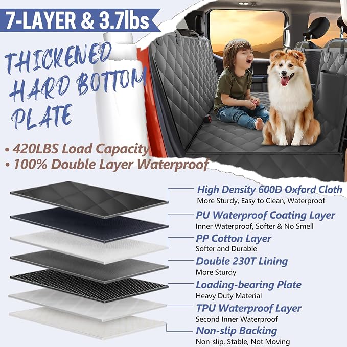 Dog Truck Seat Cover for Back Seat, Hard Bottom Pet Hammock, XL | for F150, RAM1500, Sierra, Tundra, Silverado Full-Size Crew Cab Trucks, Extender Space, Sturdy Oxford, Waterproof, Black - Image 3