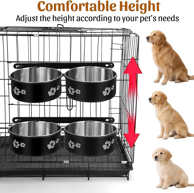 No Spill Dog Crate Water Bowls, 40oz Stainless Steel Dog Food and Water Bowl Set for Large/Medium/Small Pets, Detachable Hanging Pets Bowls for Cage, Kennel, Crate(Black) - Image 3