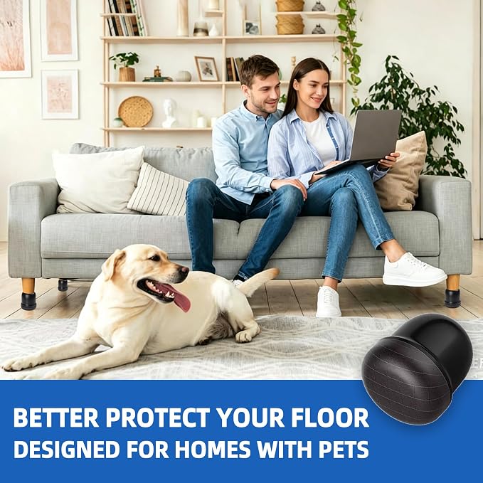 Small Black Chair Leg Caps for Carpet Tile, Pet Hair Resistant, Fit 0.8"-1" | Chair Leg Floor Protectors for Hardwood Floors, Furniture Feet Covers with Graphene Fabric Bottom, Reduce Noise-16PCS - Image 2