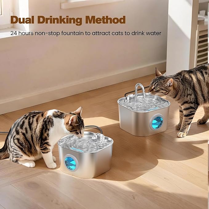 Cat Water Fountain Stainless Steel: Pet Fountains with 10 Filters + 10 Sponges 2.2L Cats Automatic Waterer Bowls for Drinking Small Dog Water Dispenser Indoor HOOISE Metal Kitty Watering Silent - Image 6