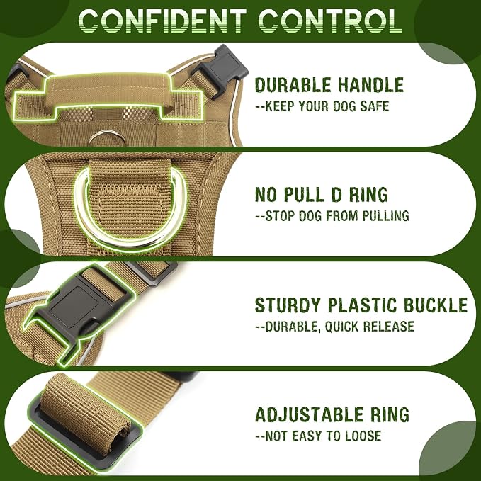 WINSEE Tactical Molle Vest Mesh Dog Harness with 10 Removale Pet Patches | Breathable Service Dog harness with Double Soft Padded Handle for Small Dog, Reflective Military Pet Vest for Walk Hiking - Image 7
