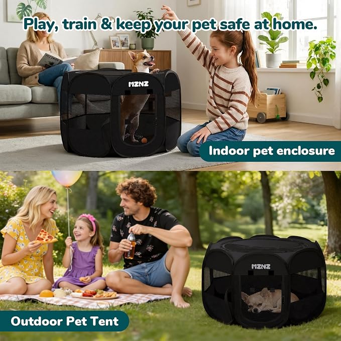 Dog Cat Small Animal Puppy Playpen Crate, Small, Whole Black | Portable Pop Up Pet Cage Enclosure Tent Kennel Indoor Outdoor with Carrying Case, No Assembly, Camping Use - Image 4