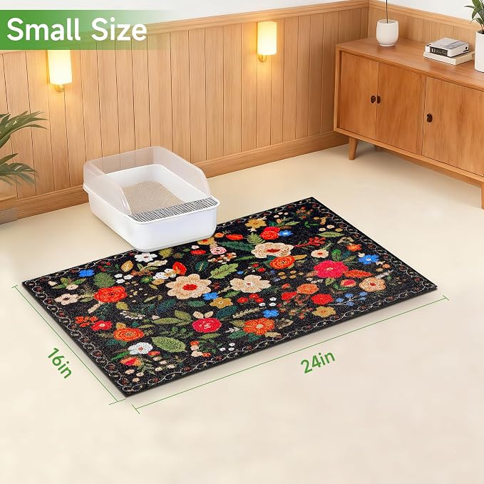 Cat Litter Mat, 24" x 16" Litter Box mat, Traps 100% Litter, Non-Slip Kitty Litter Trapping mats, Small Cute Litter mat, Easy Clean for Scatter Control, Bohe cat Food mat, Urine Waterproof - Image 7