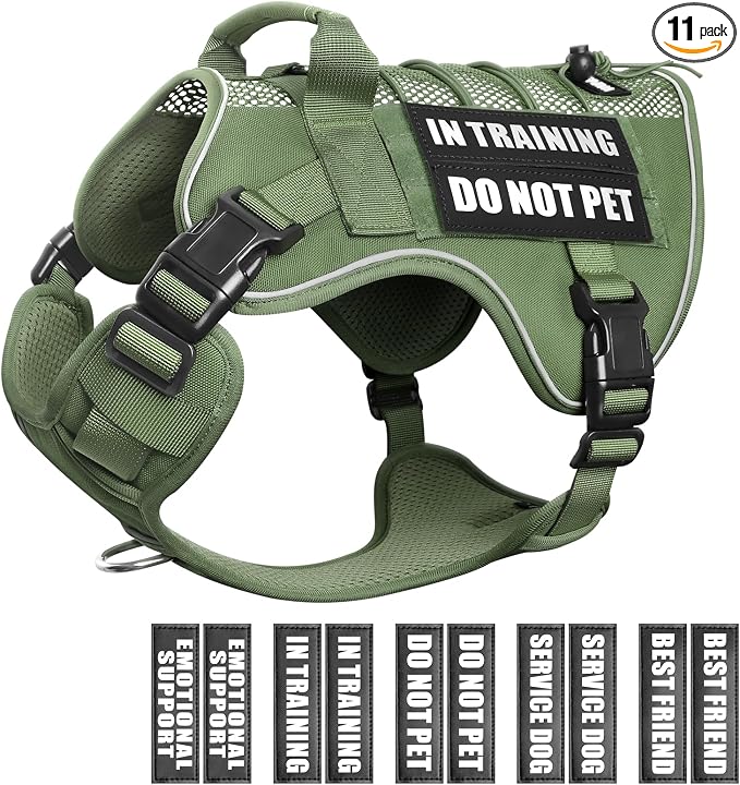 WINSEE Service Dog in Training Mesh Harness with 10 Removale Pet Patches | Breathable material, adjustable straps, reflective trim, lightweight but durable, great for training, walks, and outings by WINSEE