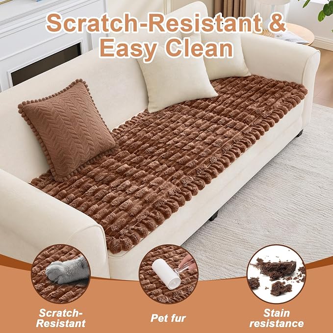 Waterproof Dog Couch Cover, Non Slip Pet Sofa Protector, Thick Fuzzy Couch Cover for Dogs, Machine Washable Furniture Protector, Scratch Resistant Pet Couch Mat(Light Coffee, 28" x 83"/70 x 210cm) - Image 5