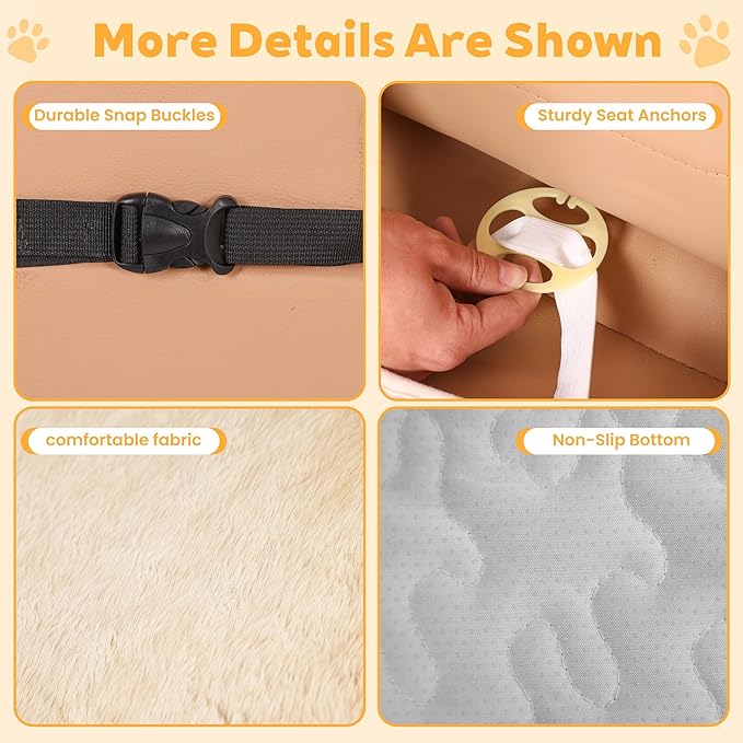 Dog Car Seat Cover, Waterproof Plush Pet Seat Protector, Beige, Back Seat | Faux rabbit fur, waterproof layer, non-slip silicone backing, side flaps, machine washable, fits most cars and SUVs - Image 5