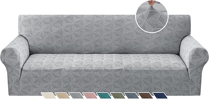 YEMYHOM 1 Piece Stretch Oversized Couch Covers for 4 Seat, Jacquard Extra Large Sofa Cover with Non-Slip Elastic Bottom, Thickened Slipcover Furniture Protector for Dogs Pets (X-Large, Light Gray） by YEMYHOM