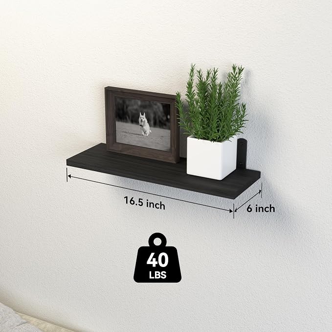 DOLLFIO Floating Wall Shelves, Decor & Storage, Black, 16.5'', 5Pcs - Image 3