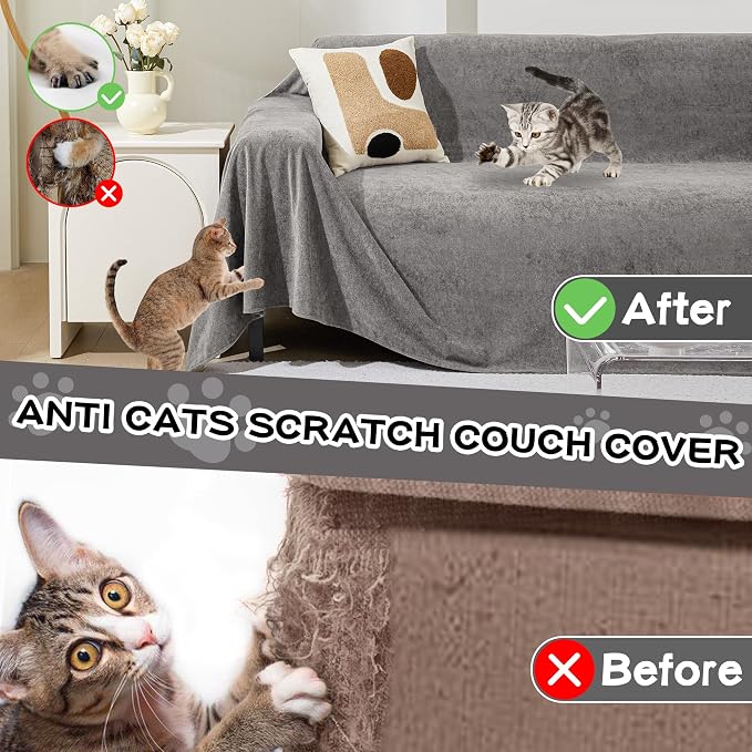MEETSKY Sectional Couch Cover for 3 Cushion Sofa Washable, Cat Scratch Proof Sofa Covers, Furniture Protector Oversized L Shape Big Sofa Slipcovers for Dogs, 91" x 150", Grey - Image 2