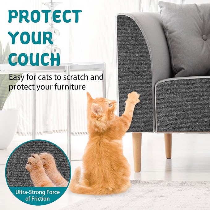 LSGCQ Cat Scratch Mat Self Adhesive Cat Scratch Furniture Protector | Self Adhesive Cat Scratching Mat Replacement for Cat Tree Post Couch Wall Furniture Protector (118" x 15.8", Dark Gray) - Image 4